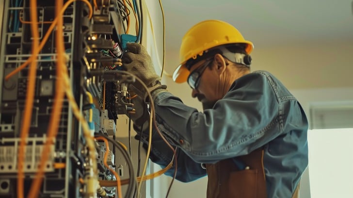 Electrician working on a panel
